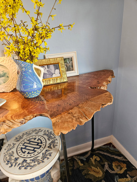 Side Table - Big Leaf Maple Half Moon with Hand Forged Legs